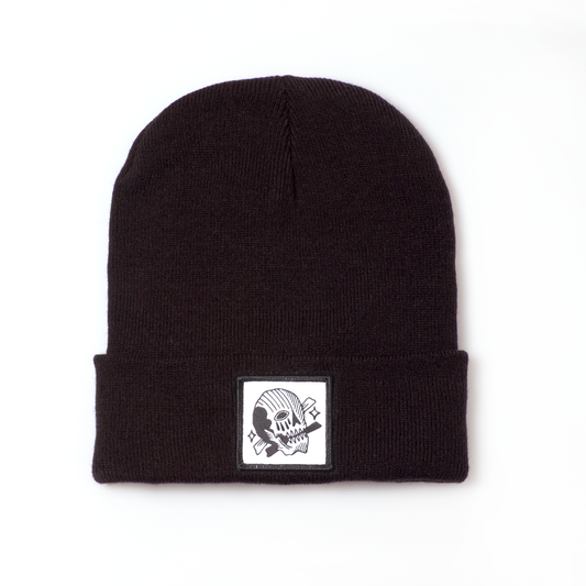 Black with Black Skull Patch Beanie